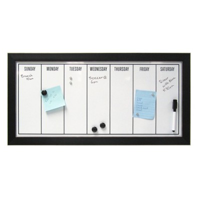 Black Framed Magnetic Dry Erase Weekly Calendar with Marker