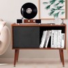Record Player Stand & End Table with Charging Station – Vinyl Storage Table Holds Up to 220 Albums,Mid-Century Turntable & Stereo Stand, Brown - 2 of 4
