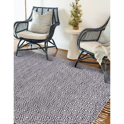 Handmade White Navy Geometric Braided Jute 3x5 Area Rug