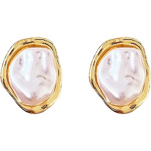 Baroque Pearl Stud Earrings for Women, Big Gold Statement Earrings with Irregular Pearls Vintage Wedding Jewelry - 1 of 4