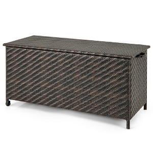 Tangkula Tightly-Woven Rattan Deck Box w/ Polyester Liner Universal Wheels & Gas Strut - 1 of 4