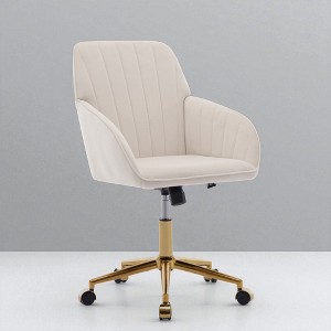 Mshliw Ergonomic Velvet Swivel Office Chair with Adjustable Height, Dining Chair, Gold Metal Base and Lumbar Support for Home or Office - 1 of 4