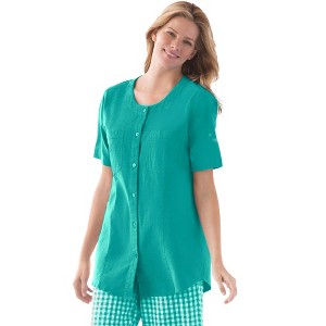 Woman Within Plus Size Short-Sleeve Crinkle Shirt - 1 of 4
