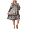 Agnes Orinda Women's Plus Size Boho V Neck 3/4 Sleeve Floral Casual Beach Mini A Line Dress - 2 of 4