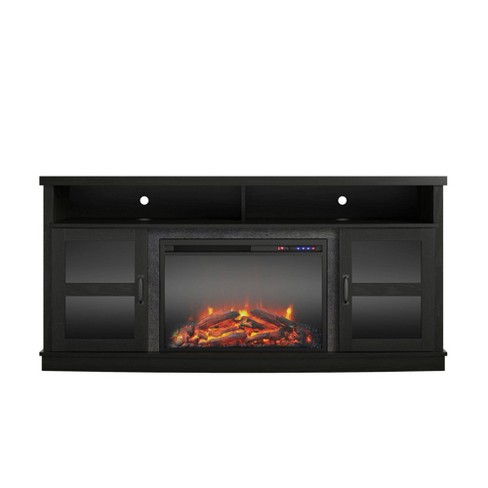tv stand with fireplace black
