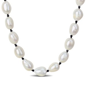 EVERLY JEWELRY | Sterling Silver 9-10mm Cultured Freshwater Pearl and Black Spinel Beaded Layering Necklace, 20 inc - 1 of 4