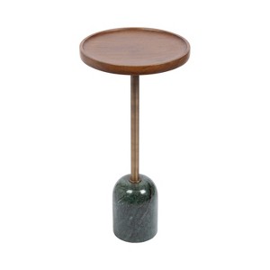 Kate and Laurel Shorrock Wood and Marble Side Table, 12x12x24, Walnut Brown and Gold - 1 of 4