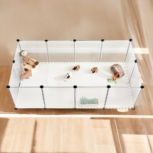 Pet Playpen with Floor, Dog Kennel, Small Animal Pen, Pet Fence Cages Indoor, DIY Plastic Enclosure for Hamsters, Rabbits, 56.3 x 28.7 x 18.1 Inches - 1 of 4