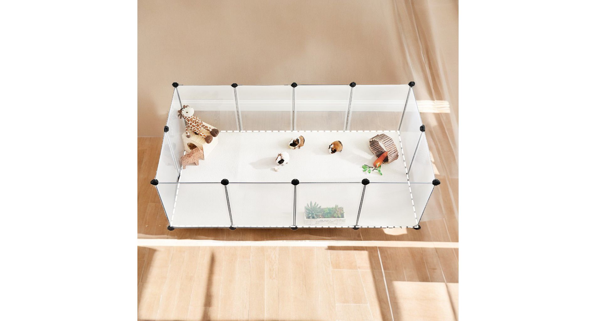 Pet Playpen with Floor, Dog Kennel, Small Animal Pen, Pet Fence Cages Indoor, DIY Plastic Enclosure for Hamsters, Rabbits, 56.3 x 28.7 x 18.1 Inches