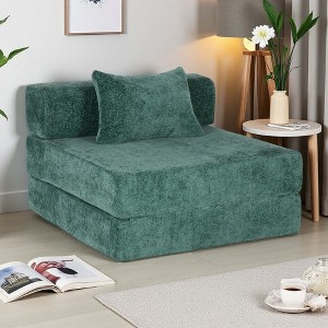 Convertible Chenille Floor Sofa Bed Single Seater with Fixed Frame - 1 of 4