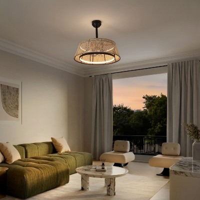 Cressida 23.75" Light Brown and Black Bamboo LED Ceiling Fan with Remote