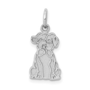 Black Bow Jewelry 14k White Gold Polished and Textured Puppy Charm - 1 of 4