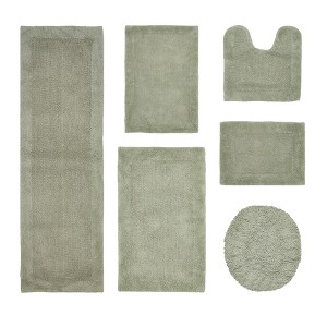 Edge Bath Rug 100% Premium Cotton Ultra-Soft Water Absorbent Tufted Solid Reversible 6 Piece Bathroom Rug Set for Machine Washable Bathmat - 1 of 4