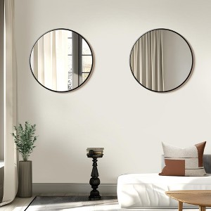 24"x24" Round Bathroom Mirror with Aluminum Alloy Frame, Wall Mounted Vanity Mirror for Bedroom Living Room Entryway, Black - 1 of 4