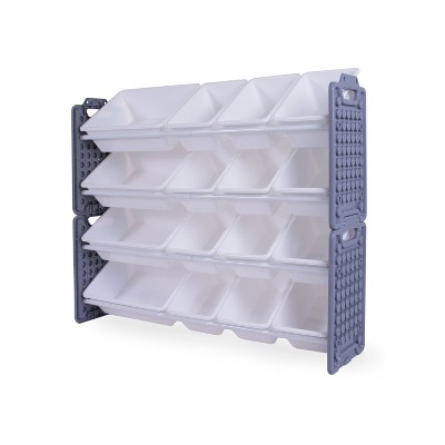 Gray and White Multi-Bin Toy Organizer with Play Panel