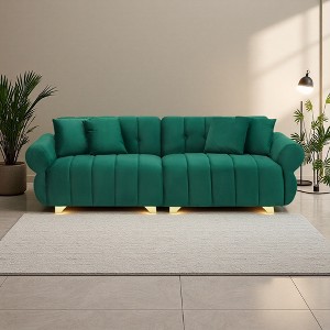 89" Velvet Sofa with Spring-Wrapped Cushions, 4 Throw Pillows & Metal Feet - 1 of 4