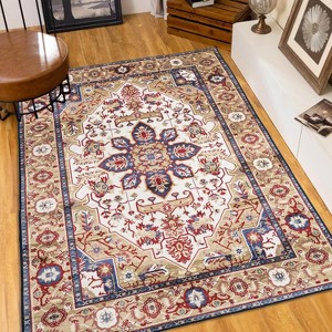 Angel Sar 6x9 ft Vintage Bohemian Area Rug Non-Slip Washable Persian Rug with Floral Design for Living Room Bedroom, Blue Gold - 1 of 4