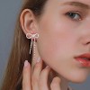 Bow Earrings for Women Rhinestone Long Tassel Earrings Ribbon Bow Drop Earring Silver Stainless Steel Dangle Earrings Cute Sparkly Jewelry - 4 of 4