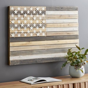 Wood American Flag Handmade Wall Decor Dark Brown - Olivia & May: Carved Patriotic Art, Farmhouse Style, Vertical Display - 1 of 4