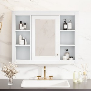 Grungis Wall Mounted Bathroom Storage Cabinet,35'' x27.5'' Medicine Cabinet with 6 Open Shelves and Mirror,Storage Cabinet for Bathroom - 1 of 4