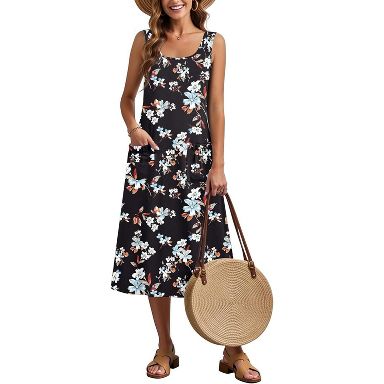 Zeagoo Womens Summer Midi Dresses 2026 Casual Sleeveless Tank Sundresses A Line Crewneck Beach Vacation Dress with Pockets PA104 L