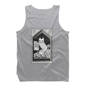 Men's Design By Humans Ghost cat the Keeper of the Crypt By runcatrun Tank Top - 1 of 2
