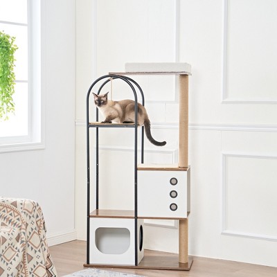 Bencmate Cat Climbing Frame, Multi ,Level Cat Condo with 1 Caves, 2 Scratching Posts,Perch,for Indoor Cats, Multicolored(31.5"*15.7"*59.8")