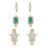 Guili Celestial Shine Sterling Silver 14K Gold Plated Emerald & Clear Cubic Zirconia Halo Star Hoop Earrings Set for a Luxe Radiance - 2 of 2