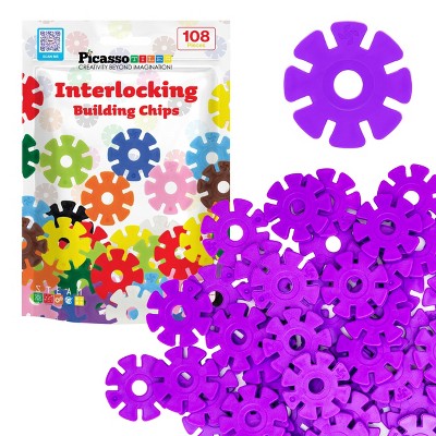 PICASSO-TILES 108 PC Purple Interlocking Plastic Disc, Building Chip Blocks Toy Set for Toddlers, Boys & Girls 3+