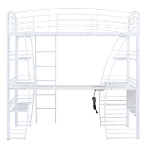 Bellemave Twin Size Loft Bed with Desk and Bookcase with Metal Frame, Loft Bed with Desk and Storage, White - 1 of 4