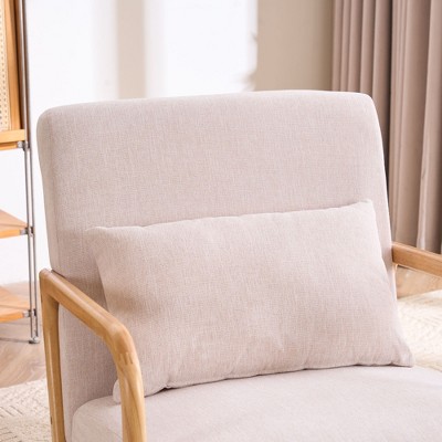 Beige Linen Upholstered Barrel Accent Chair with Solid Wood Frame
