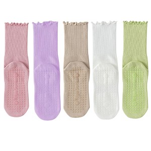 Anna-Kaci 5 Pairs Women's Anti-Slip Crew Yoga Socks Soft Cotton Grip Sole Seamless Toe Design for Pilates Indoor Workouts - 1 of 4