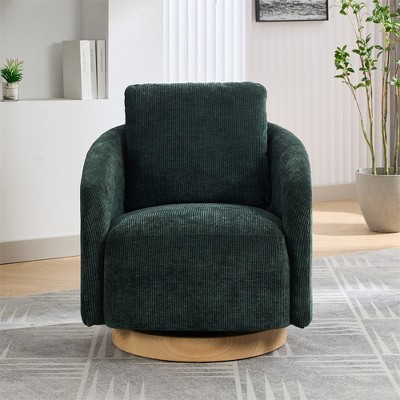 Swivel Barrel Chair, Modern Round Accent Armchairs With Back Pillow, Upholstered Comfy 360 Degree Swivel Club Chair For Nursery Living Room