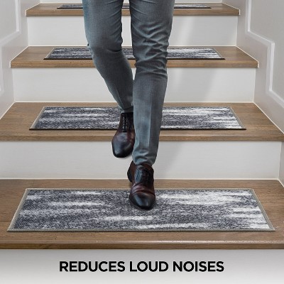 Gray Distressed Abstract Non-Slip Stair Treads Set of 13