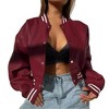 Women's Fashion Leather Motorcycle Jacket Snap Button Down Outfits Ribbed Cuff Baseball Collar Cropped Coats Fall Winter Clothes - 2 of 4