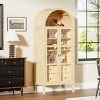 72" Arched Cabinet with Glass Doors and Sensor Light, Farmhouse Cabinet with Adjustable Shelves and Drawers, Living Room Wood Grain Cabinet-Koiai - 2 of 4