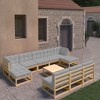 vidaXL Patio Furniture Set 11 Piece Outdoor Sectional Sofa Solid Wood Pine - Natural With Cushion - 2 of 4