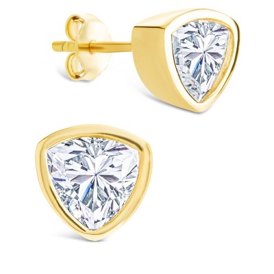 SHINE by Sterling Forever Sterling Silver Trillion Cut Bezel Set Stud Earrings