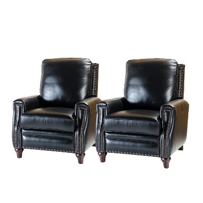 Set of 2 Theresa Modern Wooden Upholstery Genuine Leather Recliner with Nailhead Trim for Living Room and Bedroom  | ARTFUL LIVING DESIGN