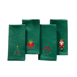 Holiday Embroidered Cotton Napkins, Set of 4 - Elrene Home Fashions - 1 of 3