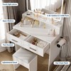 Vanity Set with 3-Color Adjustable LED Mirror, Small Makeup Desk with Power Outlet and 2 Drawers, Modern Dressing Table and Cushion Stool Set - 3 of 4