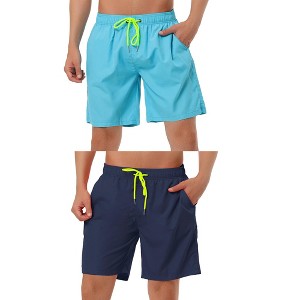 Lars Amadeus Men's Solid Color Drawstring Swimming Pool Beach Board Shorts 2 Packs - 1 of 4