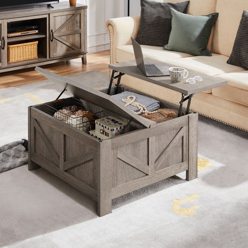 Yaheetech Wooden Lift Top Coffee Table With Hidden Compartments, Gray, 2 of 8