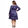 24seven Comfort Apparel Long Sleeve Wrap Dress with Belt in Purple Black Print - 3 of 3