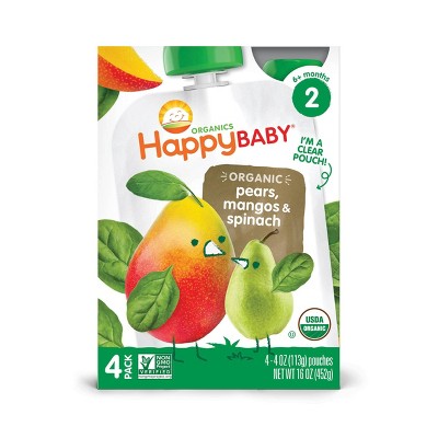 HappyBaby 4pk Organic Pears Mangos & Spinach Baby Food Pouch - 16oz