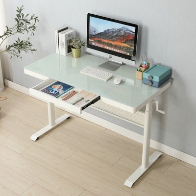 VYNXARIA 48"*24" Tempered Glass Adjustable Standing Desk with Metal Drawer - Ergonomic Sit-Stand Home Office Workstation