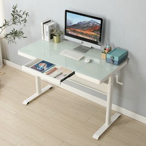 VYNXARIA 48"*24" Tempered Glass Adjustable Standing Desk with Metal Drawer - Ergonomic Sit-Stand Home Office Workstation - 1 of 4