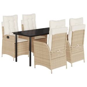 vidaXL Patio Dining Set with Cushions Outdoor Table and Chairs Poly Rattan - 55.1" x 27.6" x 29.1" Without Footrest 4 Items - 1 of 4