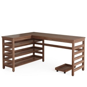 Tribesigns 53.14-Inch L-Shaped Computer Desk with Moveable CPU Stand, All-Wood Corner Home Office Desk with 4-Tier Storage Shelf - 1 of 4