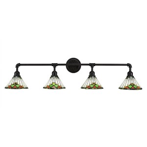 Toltec Lighting Vintage 4 - Light Vanity in  Dark Granite with 7" Green Sunray Art Glass Shade - 1 of 1